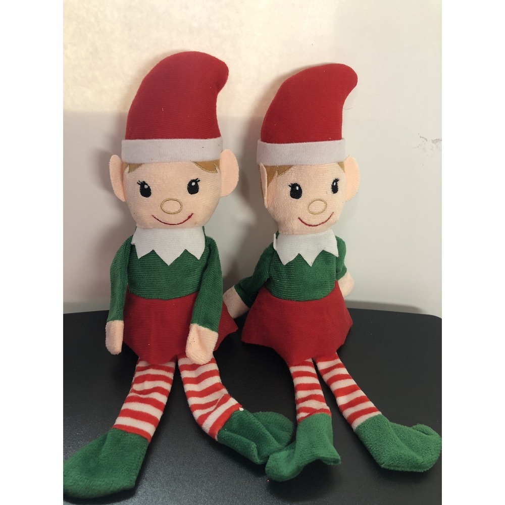 Christmas Plush Elf Set of 2 Fabric Holiday‎ Decoration Small Elves Preowned